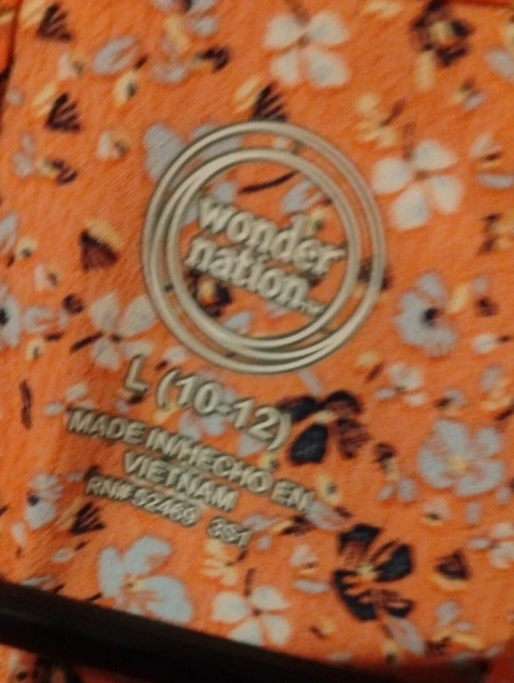 Wonder Nation Girls Orange Floral Smocked Tiered Boho Peasant Dress - L 10-12
